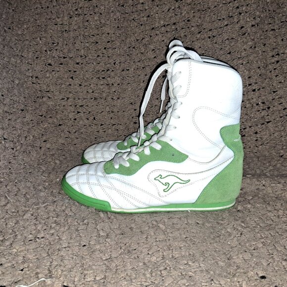 KANGAROOS-Mambo-Vintage White Leather/Green Suede-Wrestling/Boxing-Sz8-Excellent - Picture 2 of 9